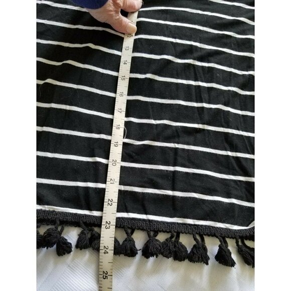 Lemon Tart Black & White Striped Top Tassel Hems Long Sleeves Women's Size Small - Picture 6 of 7